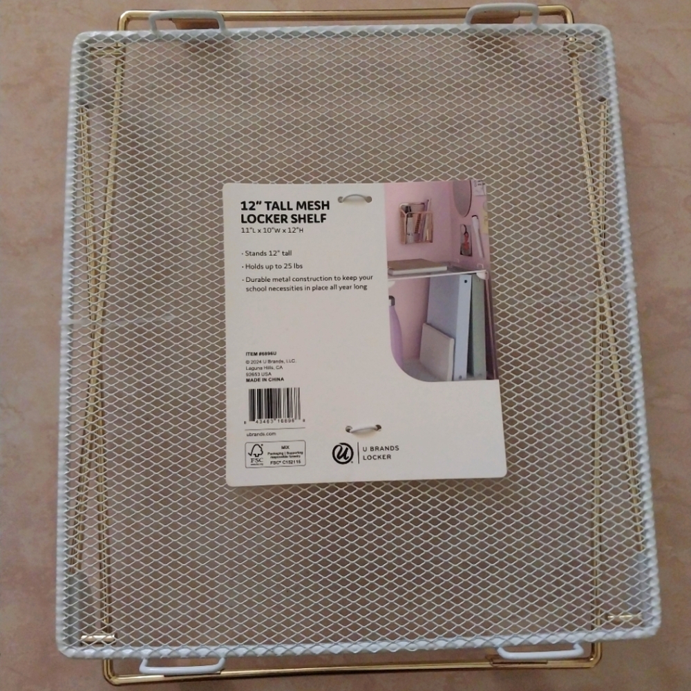 U Brands White 12" Tall Mesh Locker Shelf